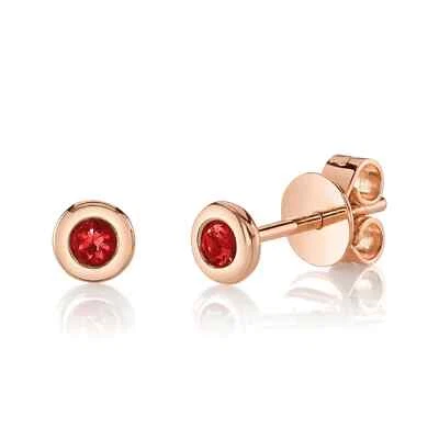 14K Rose Gold Ruby Stud Earrings Bezel Set Natural Gemstone 0.10 CT Round Cut - Image 1 of 4