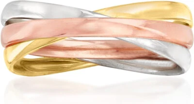 Italian 14kt Tri-Colored Gold Eternity Ring 1/4 in Wide 8 Made in Italy Firenze - Image 1 of 2