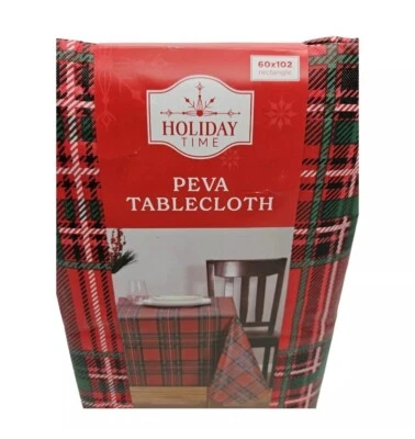 Holiday Time 60 x 102" PEVA Rectagular Tablecloth - Red Tartan Plaid - Image 1 of 4