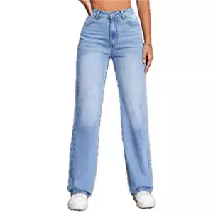 Womens High Waist Jeans Loose Fit Straight Leg Denim Trousers High Rise Pants Cl - Picture 1 of 11