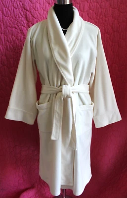 JOSIE Ivory Plush Robe + Tie Pockets  Size S Midi  Sleeve Shawl Collar - Image 1 of 4