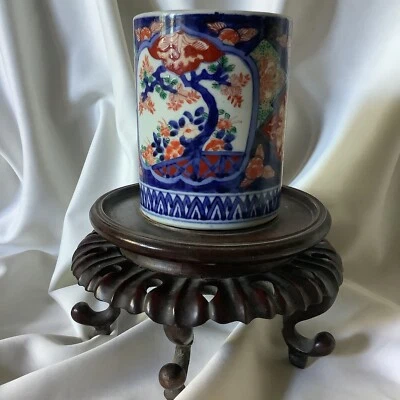 Jarrón grande de porcelana pintada a mano azul rojo chino japonés Imari antiguo Foto 1 de 4