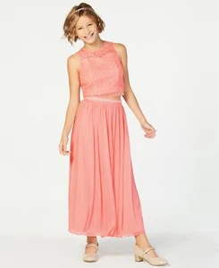 Sequin Hearts Big Kid Girls Lace Illusion Dress 2 Piece Set Peach 7 - Picture 1 of 1