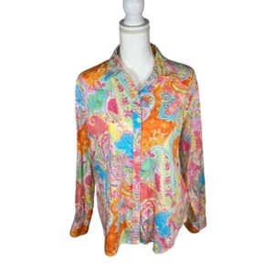 Chaps Paisley Print Multicolored Button Down Top Shirt Women’s Size Medium - Picture 1 of 10