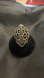 Tsavorit Granat und weißer Zirkon Kreuz Statement Ring. - Bild 1 von 6