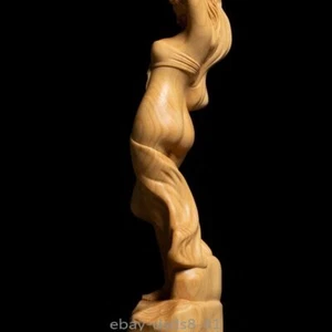 7" Boxwood Carved Girl Statue Beauty Model Hair Woman Home Decor - Picture 1 of 9