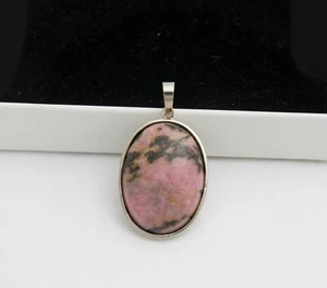 Rhodonite Pink Cabochon Gemstone Pendant Sterling Silver Satellite Chain - Picture 1 of 11