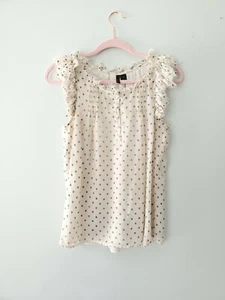 J. CREW Factory womens size 4 silk gray cream polka dot ruffled sleeveless top - Picture 1 of 5