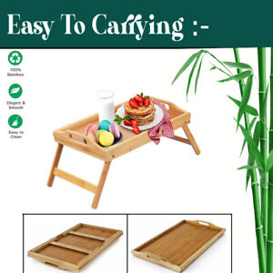 Bamboo Lap Tray Serving Tray With Handles Wooden Breakfast Over Bed Folding Legs