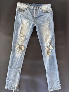 MNML Jeans Mens 34 Blue Skinny Distressed Zip Ankle - Picture 1 of 15