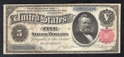 FR. 267 1891 $5 FIVE DOLLARS “GRANT” SILVER CERTIFICATE CURRENCY NOTE VERY FINE - Image 1 of 2