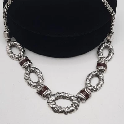 Collar Brighton Cuello Grueso con Detalles Cuero Marrón 16" Plateado Foto 1 de 4