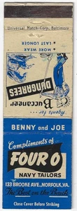 Vintage Matchbook Cover The Four O Navy Tailors Norfolk VA . - Picture 1 of 3