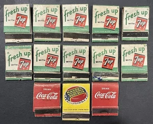 13 Vintage Soda Advertising Matchbook Lot, Coca Cola, 7Up, Mason’s Root Beer - Picture 1 of 5