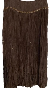 Talbots Women's Skirt 100% Silk Brown Embellished Boho Size 8 Broomstick Midi - Picture 1 of 7