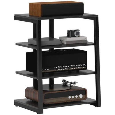 HOMCOM HiFi Rack Stand w/ Power Strip Rack 4-Tier Record Player Stand Black - Image 1 of 4
