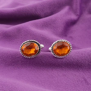 925 Sterling Silver Natural Citrine Yellow Cyber Monday Grooms Cufflinks Jewelry - Picture 1 of 6