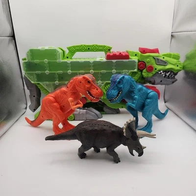 Lote de 4 dinosaurios portadores coche juguete T-Rex dinosaurio conexión para niños Foto 1 de 4