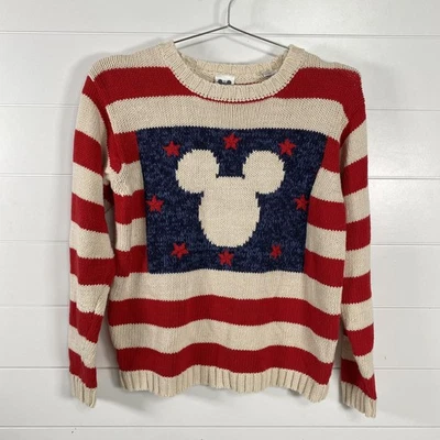 Vintage Disney Mickey Mouse Sweater Womens Small Red White Striped Stars 90s - Image 1 of 4