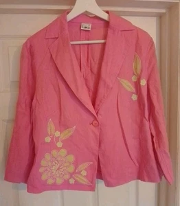 Libra- Ladies Lightweight Pink Linen Summer Floral Detail Jacket- Size 12 - Picture 1 of 5