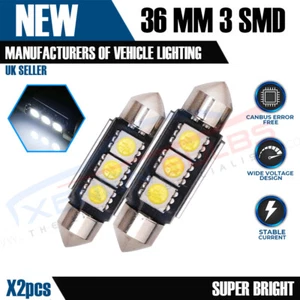 2x 36MM 3 SMD LED Blanco Número Plat Bombillas C5W 239 Festón 257 269 SV8 Genial - Imagen 1 de 5