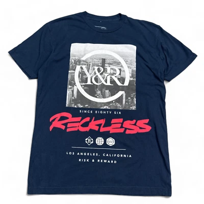 Camiseta Young Reckless YR Para Hombre Talla Pequeña Azul Estampado Grande Logo Y2K Patinador Foto 1 de 4