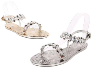 Moda Sexy Parpadeo Cordones Correa al Tobillo Estrás Mujeres Sandalias Planas Zapatos - Imagen 1 de 14