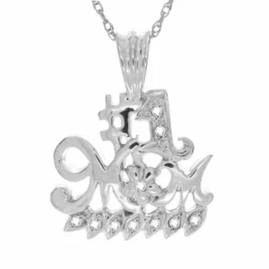 Real Natural Diamond Sterling Silver Mom Pendant With 18" Chain Necklace - Picture 1 of 6