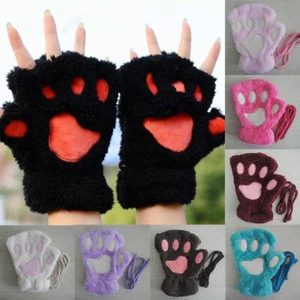 Damen Bär Plüsch Katze Pfote Kralle Handschuhe Winter Kunstfell fingerlose Fäustlinge Handschuhe ∂ - Bild 1 von 26
