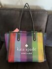 Kate Spade Pride Rainbow Striped Mesh/Leather XL Summer/Beach Tote NWT!