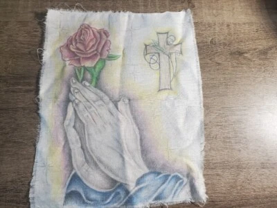 one-of-a-kind hand drawn praying hands holding rose w/ cross background *BONUS* - Image 1 of 4