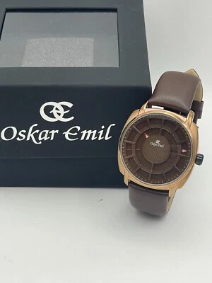 Oskar Emil Classic INDUS relógio masculino qualidade aço inoxidável pulseira de couro marrom - Imagem 1 de 4
