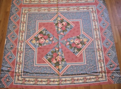 Vtg Blue Mauve  SPRINGS Floral Cotton FABRIC Large Cheater QUILT TOP 3yd 32"x44 - Image 1 of 4