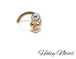 18ct Rose Gold Trinity Ball Nose Stud with 1.5mm created diamond nose bone ring - Picture 1 of 7