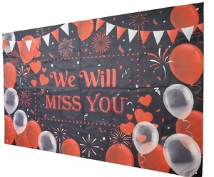 We Will Miss You Going Away Party Banner 6 Feet w/ Balloons & Fireworks - Picture 1 of 1