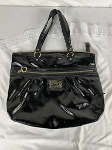COACH F20004 Poppy Daisy Liquid Gloss Black Patent Leather Shoulder Bag  - Picture 1 of 7