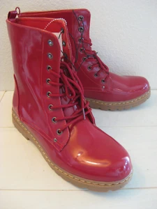 DIRTY LAUNDRY Shiny Rich Red WOMEN'S COMBAT ANKLE BOOTS $50 Rubber Rain SIZE 11 - Picture 1 of 12