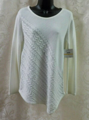 Rafaella 优雅不对称毛衣 S 码全新带标签 Egret 丙烯酸长袖针织 — 第 1/4 张图片