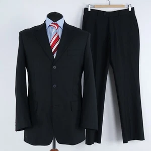 Mens Black Wool Suit 42L UK Size Trousers W31 L31 STEEL 2 Piece - Picture 1 of 18