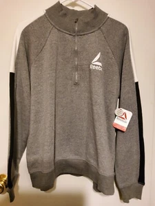 NWT! Reebok Gray Cotton/Poly 1/2 Zip Striped L/S Logo Pullover Sweatshirt sz. XL - Picture 1 of 6
