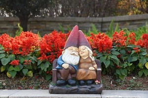 Garden Gnome Couple on Bench-Forever Love Garden Statue Home Backyard Decor - Picture 1 of 8