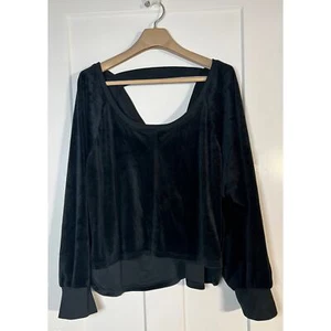 Anthropologie Daily Practice Blouse Open Back Velvet Black Size XL - Picture 1 of 13