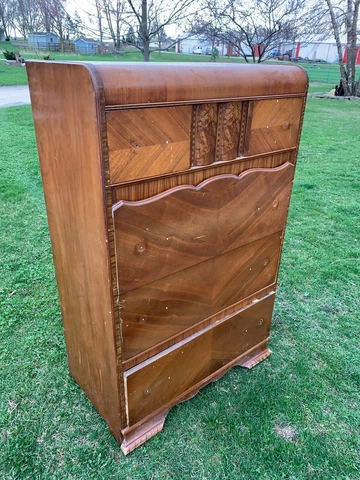 Vintage Art Deco Waterfall Top Highboy Dresser Chest Cover