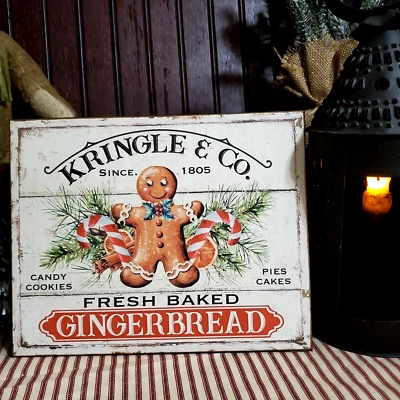 ADORABLE SIGNO PLACA HOMBRE PAN DE JENGIBRE NAVIDAD ESTILO VINTAGE PRIMITIVO EN MAL ESTADO Foto 1 de 4