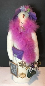 Vintage Felt Snowman Plush Hudson's Bag Weighted Bottom Tabletop Decor 14 inches - Picture 1 of 10