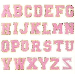 Alphabet Embroidered Cloth Sticker Towel Embroidered Pink Gold Patch - Picture 1 of 1