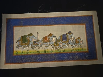 Imagen de pantalla de seda de arte vintage decoración del hogar hecha a mano elefante de 15,5" X 8,5"  Foto 1 de 4