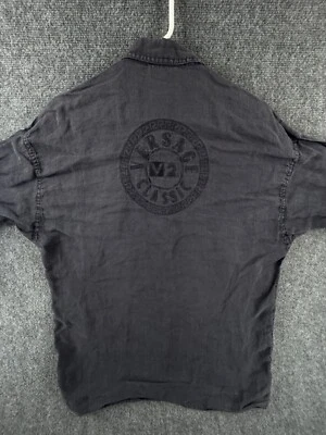 Camisa Versace Clásica V2 Gris Lino Abotonada Hombres Manga Larga Diseñador Mediana Foto 1 de 4