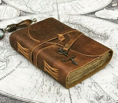 Rustic Leather Journal Notebook Handmade Deckle Edge Paper Leather Bound Books  - Image 1 of 4