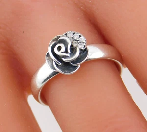 Anillo firmado giratorio XS plata esterlina 925 rosa flor talla 5,25 - Imagen 1 de 11